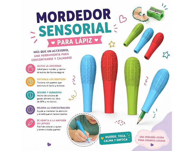 Mordedor Sensorial Estimulación Oral Para Lápices Tdah Tea