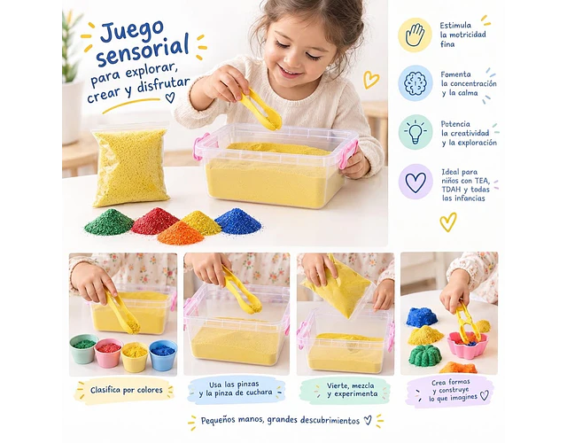 Caja De Arena Suelta 500gr Con Herramientas De Motricidad