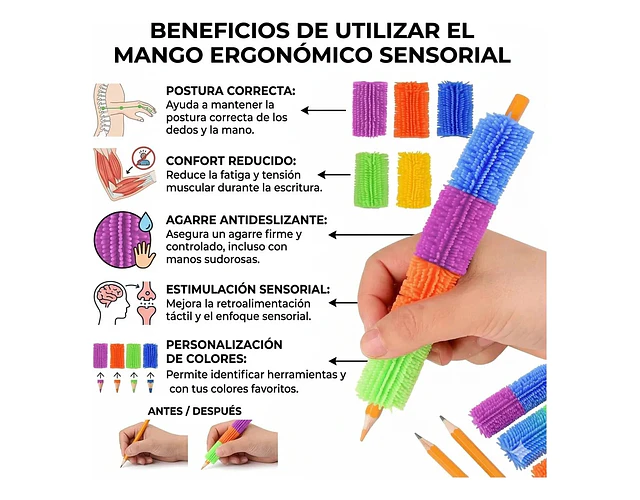 Agarre Sensorial Lapiz Adaptador Ergonómico Tea Tdah Pack 5