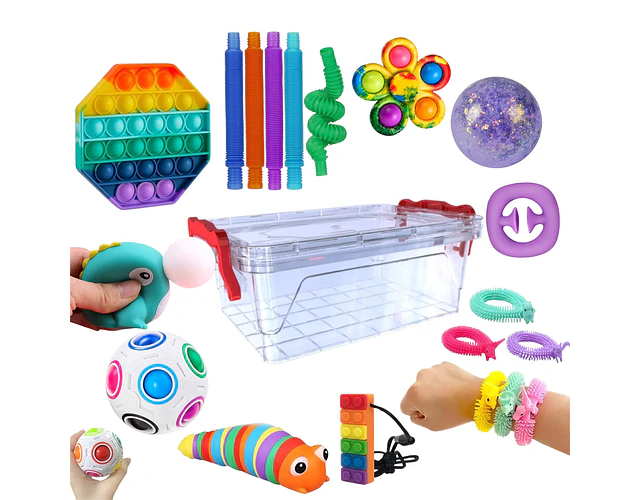 Caja Set Sensorial Antiestrés Y Ansiedad 16 Piezas Niños Tea