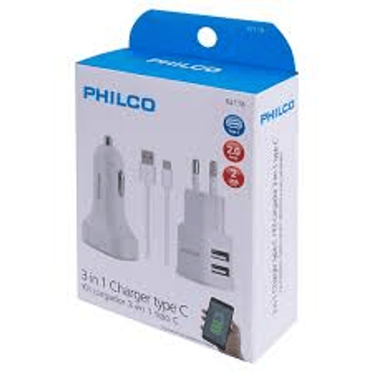 KIT CARGADOR PHILCO USB TIPO C 3 EN 1 R2118