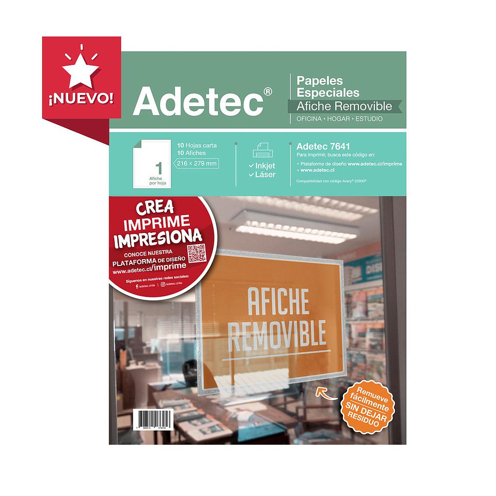 PAPEL ESPECIAL INKJET/LASER ADETEC AFICHE REMOVIBLE CARTA 10hjs 1