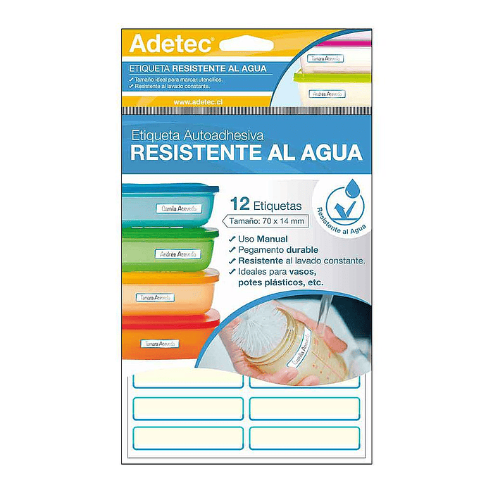 ETIQUETA ADETEC RESISTENTE AL AGUA 70 X 14 MM.