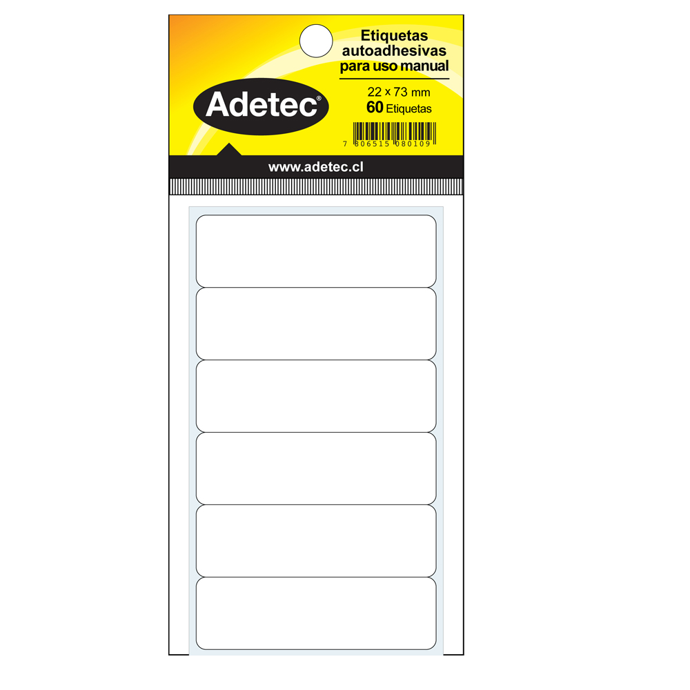 ETIQUETA BLANCA ADETEC 22 x 73 mm ( DESC. ) 1