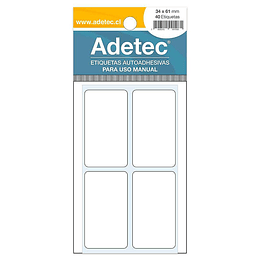 ETIQUETA BLANCA ADETEC 34 x 61 mm.