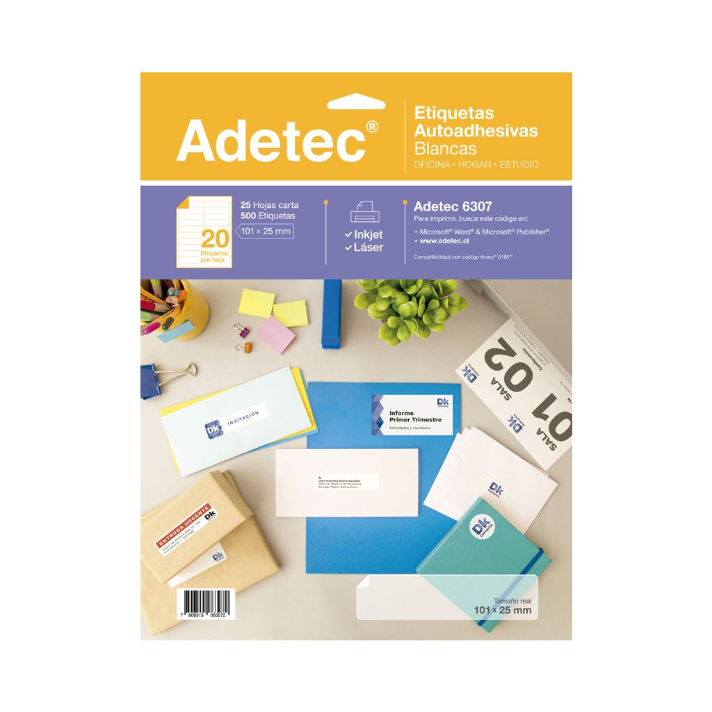 ETIQUETA LASER INK-JET ADETEC 101 x 25 mm 25 Hjs 1