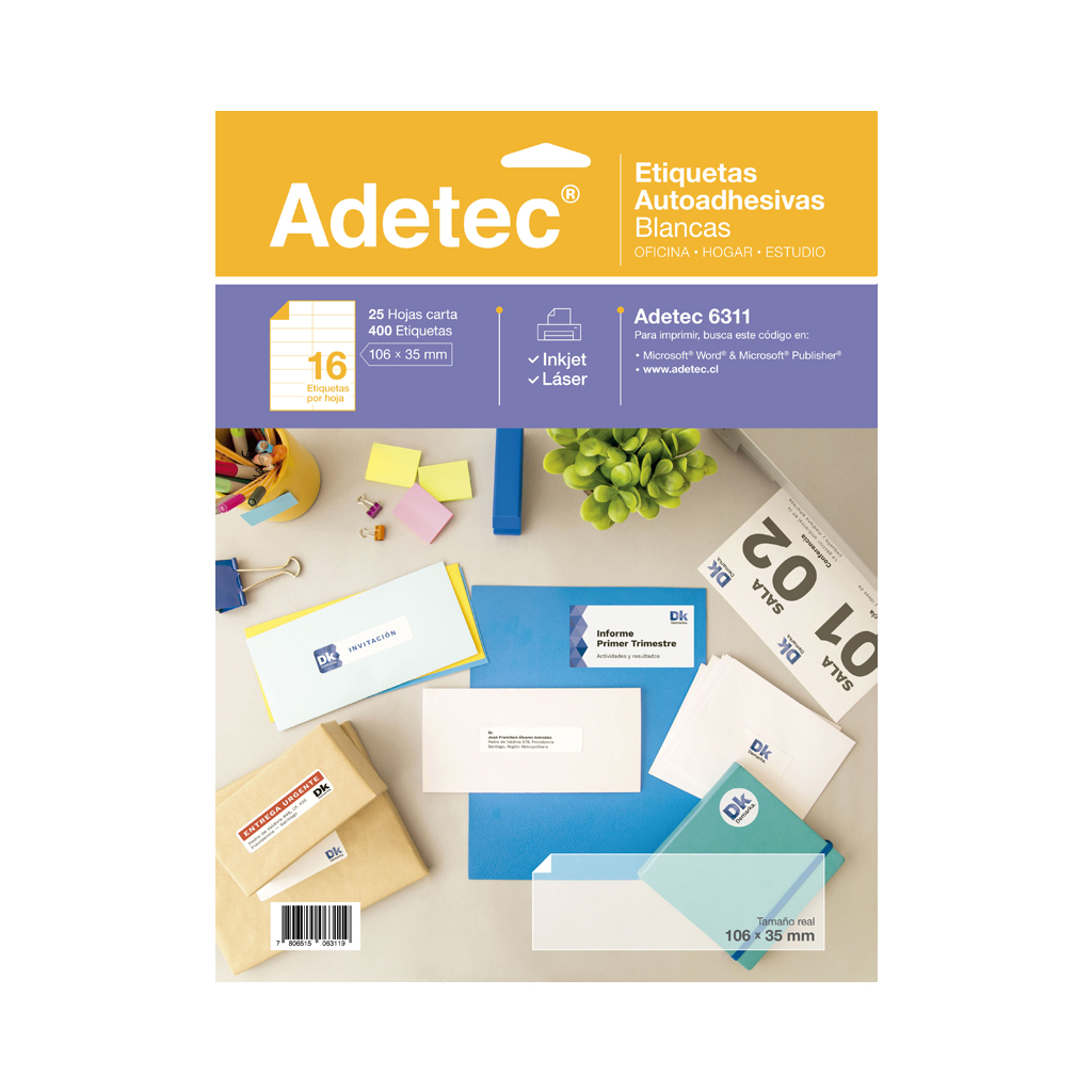 ETIQUETA LASER INK-JET ADETEC 106 x 35 mm 25 Hjs 1