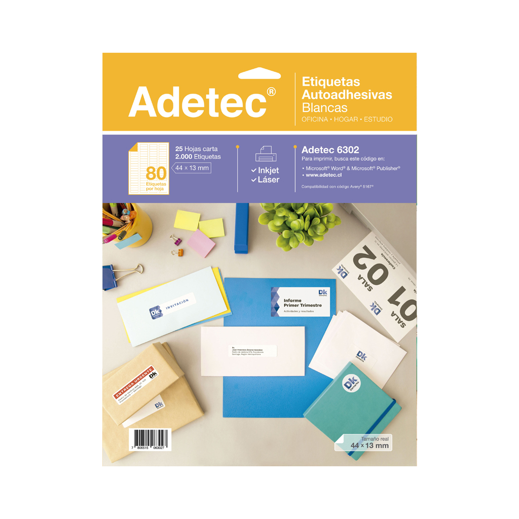 ETIQUETA LASER INK-JET ADETEC 44 x 13 mm 25 Hjs 1