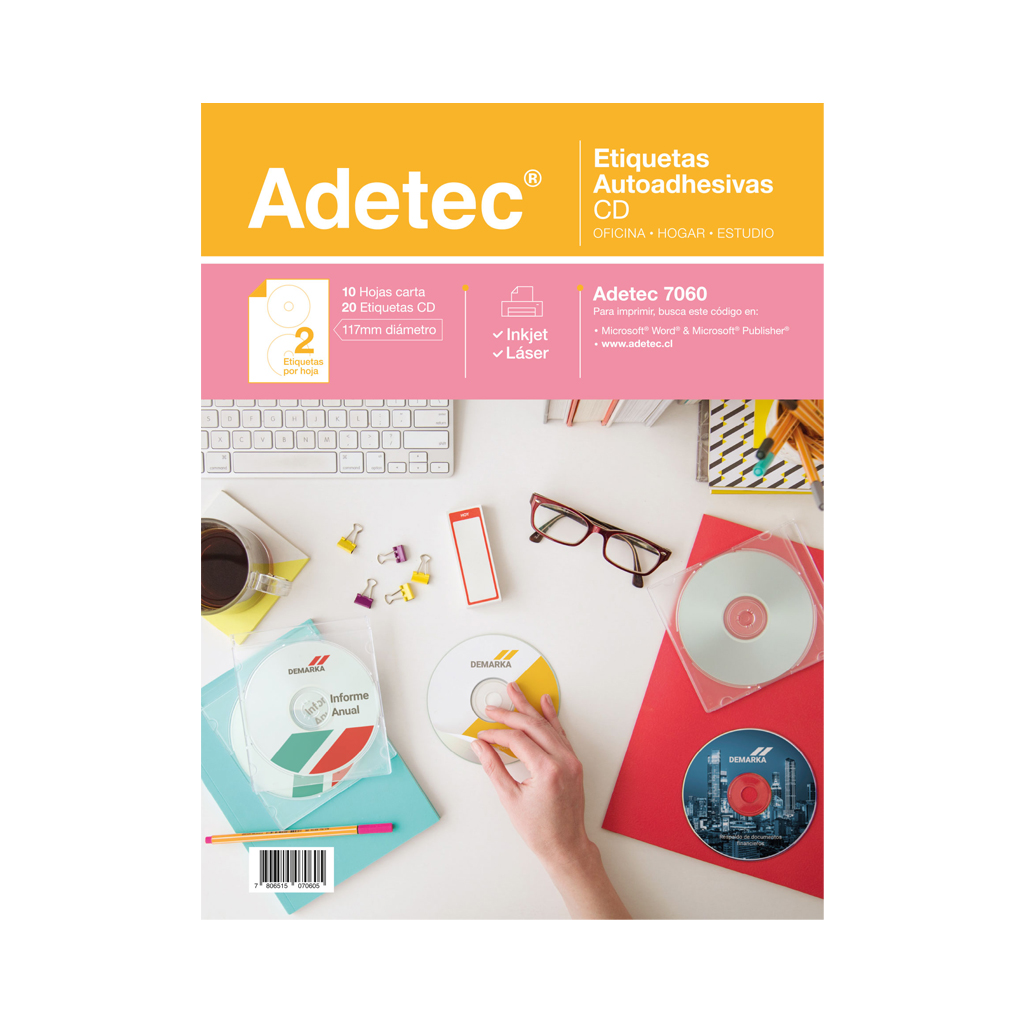 ETIQUETA LASER INK-JET ADETEC CD/DVD 10 Hjs 1