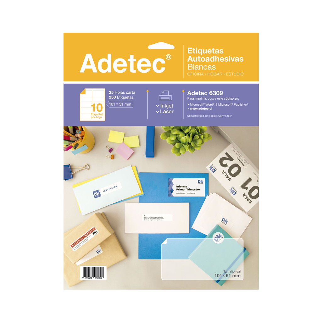 ETIQUETA LASER INK-JET ADETEC 101 x 51 mm 25 Hjs 1