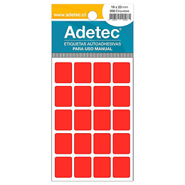 ETIQUETA ADETEC FLUORECENTE ROJO 19 X 23 mm.