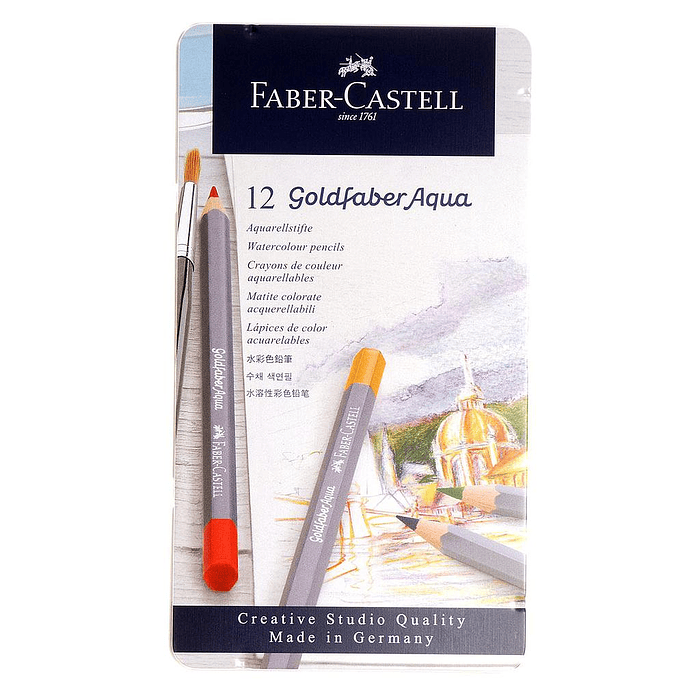 LAPICES DE COLORES GOLDFABER ACUARELABLES 12 COLORES CAJA METALICA  