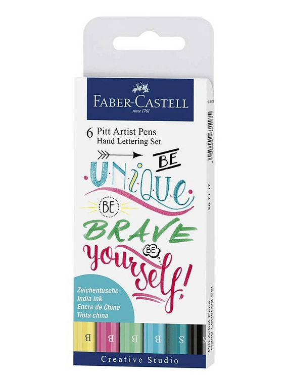 SET PASTELES MARCADORES FABER TINTA CHINA 6 COLORES LETTERING 1