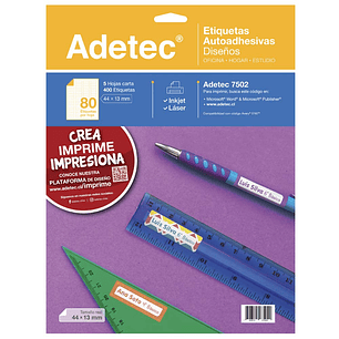 ETIQUETA LASER INK-JET ADETEC CARTA 44 x 13 mm 5 Hjs DISEÑO ESCOLAR