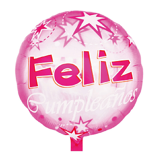 GLOBO GLAM TRANSPARENTE PINK ''FELIZ CUMPLEAÑOS'' 45CMS.