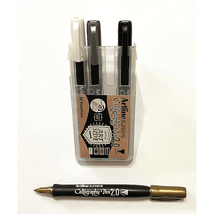 SET CALIGRAFICO ARTLINE SUPREME 4 UNDS 2.0 PLATEADO-NEGRO-DORADO-BLANCO