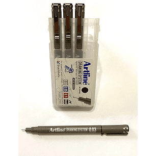 SET TIRALINEA ARTLINE RÍGIDO X 4 UNDS. 0.03 0.05 0.1 BRUSH NEGRO