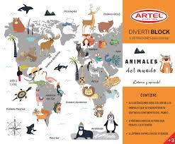 DIVERTIBLOCK ARTEL ANIMALES DEL MUNDO PARA COLOREAR +3 1