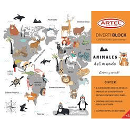 DIVERTIBLOCK ARTEL ANIMALES DEL MUNDO PARA COLOREAR +3