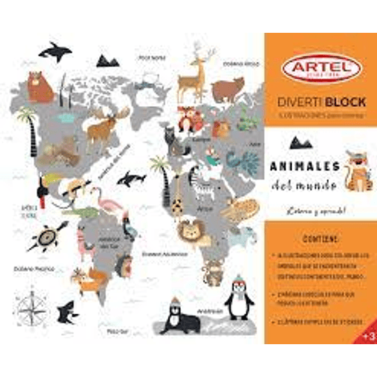 DIVERTIBLOCK ARTEL ANIMALES DEL MUNDO PARA COLOREAR +3
