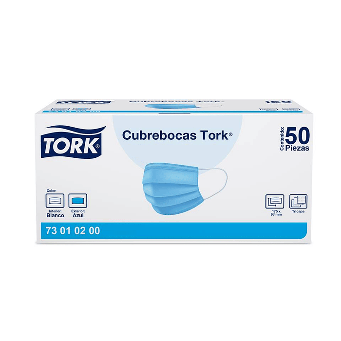 MASCARILLA TORK TRICAPA CELESTE 50 UNIDADES