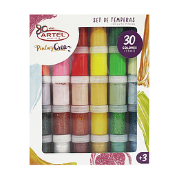 TEMPERAS ARTEL SET 30 COL. BASICOS/MET./GLITTER/PASTEL/FLUOR 