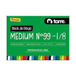 BLOCK DE DIBUJO TORRE MEDIUM 99 1/8 20 Hjs. 26.5X37.2CM 140Gr