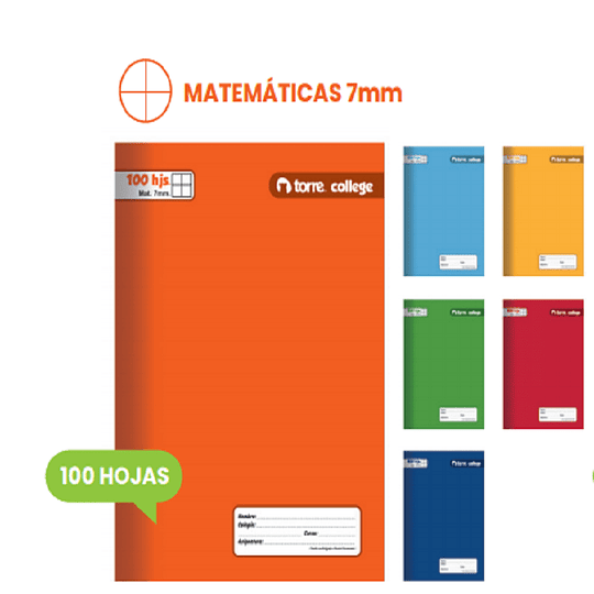 CUADERNO TORRE COLLEGE 7mm 100 Hjs LISO MATEMATICAS ( CO )