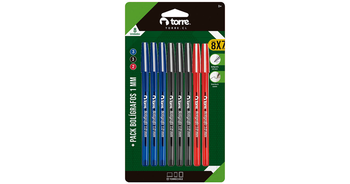 SET 8 LAPICES BOLIGRAFO TORRE 1,0 MM N/A/R