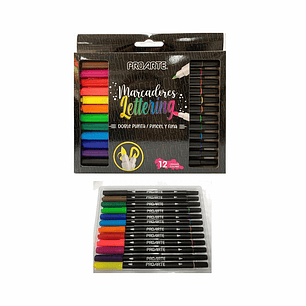 MARCADORES PROARTE DOBLE PUNTA LETTERING 12 COLORES