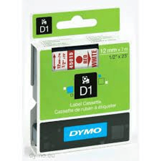 CINTA DYMO D1 TIPO CASSETTE RED/WHITE 12mm x 7M