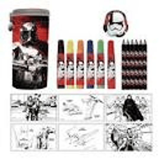 ESTUCHE TUBO METALICO 17 PZS PARA COLOREAR STAR WARS