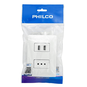 ENCHUFE SIMPLE C/USB 2.1A PHILCO 250V 10A 19PLC78558
