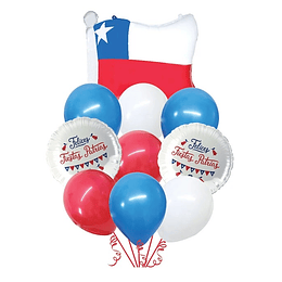 SET GLOBOS MIX BANDERA GLAM FIESTAS PATRIAS COPIHUE X 10 UND.