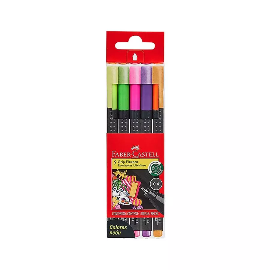 MARCADOR GRIP FINEPEN NEON 0.4 FABER 5 COLORES 1