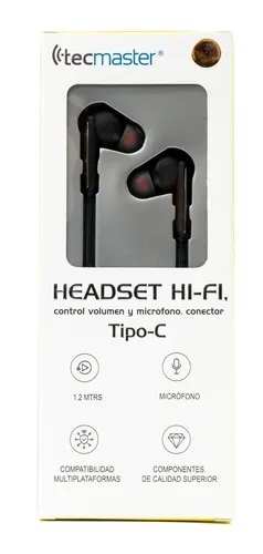 AUDIFONOS TECMASTER HI-FI TIPO C 1.2 MTS C/MIC NEGRO 1