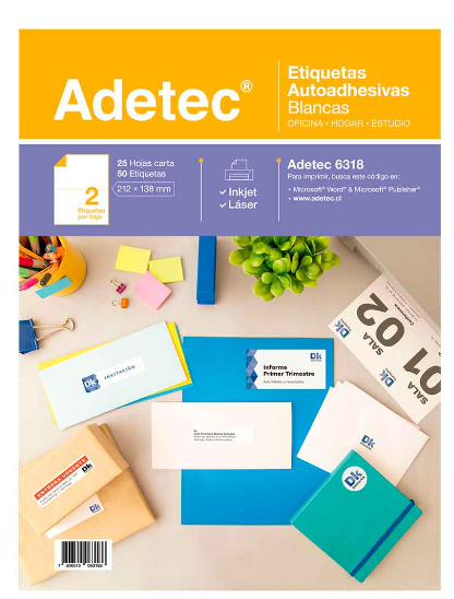 ETIQUETA LASER INK-JET ADETEC CARTA BLANCA 212X138mm 10Hjs ( DESC. ) 1