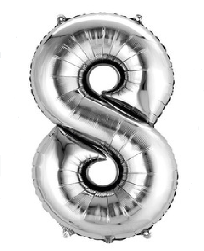 GLOBO GLAM NUMERO 8 PLATEADO METALIZADO 81CMS. 1UNID. 1