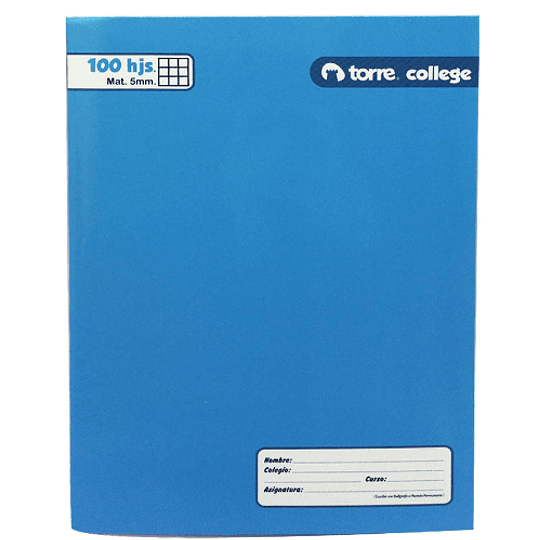 CUADERNO TORRE COLLEGE LISO 5mm 80 Hjs 