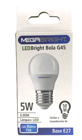 AMPOLLETA LED MEGABRIGTH G45 BOLA E-27 5W LUZ BLANCA FRIA 1