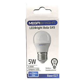 AMPOLLETA LED MEGABRIGTH G45 BOLA E-27 5W LUZ BLANCA FRIA