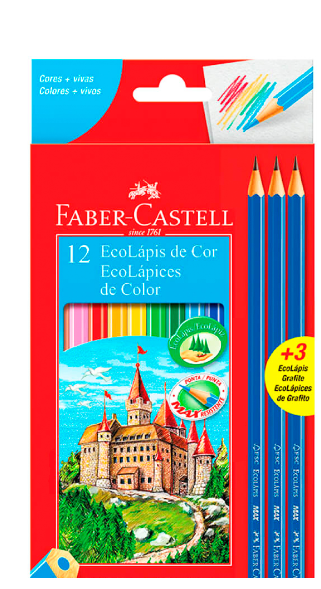 LAPICES DE COLOR FABER ECOLAPIZ 12 UND. + 3 GRAFITOS 1