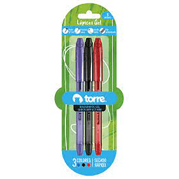 SET 3 BOLIGRAFO TORRE GEL QUICK DRY 0.7MM 1A/1N/1R ( CO )