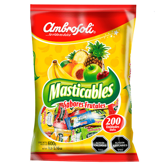 BOLSA MASTICABLES  AMBROSOLI SABORES FRUTALES 200 UND.