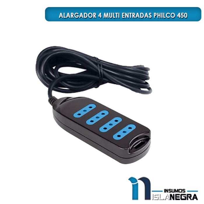 ALARGADOR MULTIPLE PHILCO 4 ENCHUFES 5MTS NEGRO