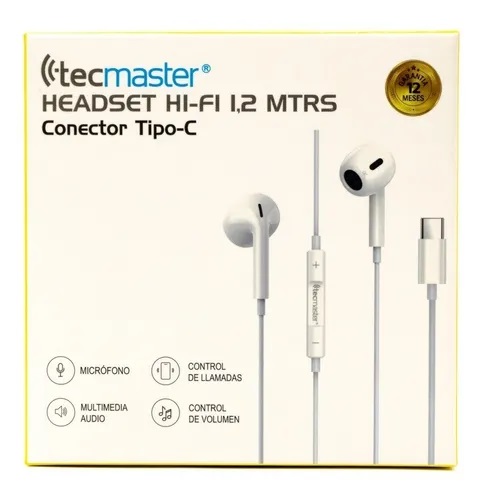 AUDIFONOS TECMASTER HI-FI TIPO C 1.2 MTS C/MIC BLANCOS 1