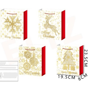 BOLSA DE REGALO NAVIDAD DETALLES DORADOS 23.5 X 19.5 X 8 CMS.