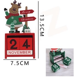 ADORNO NAVIDEÑO CALENDARIO DE MADERA 13.5 X 7.5 CMS. 1 UN. ROJO