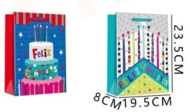 BOLSA DE REGALO FELIZ CUMPLEAÑOS 23.5 X 19.5 X 8 CMS. 1