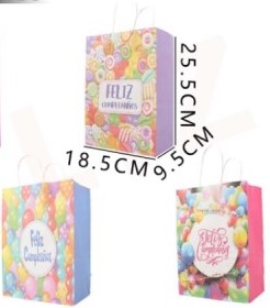BOLSA DE REGALO FELIZ CUMPLEAÑOS 25.5 X 18.5 X 9.5 CMS. 1